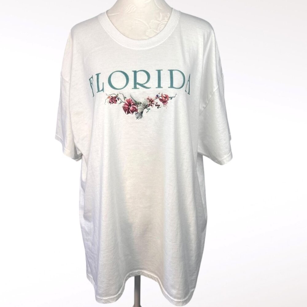 Hanes Florida Graphic T-Shirt Floral Print White 50/50 XL